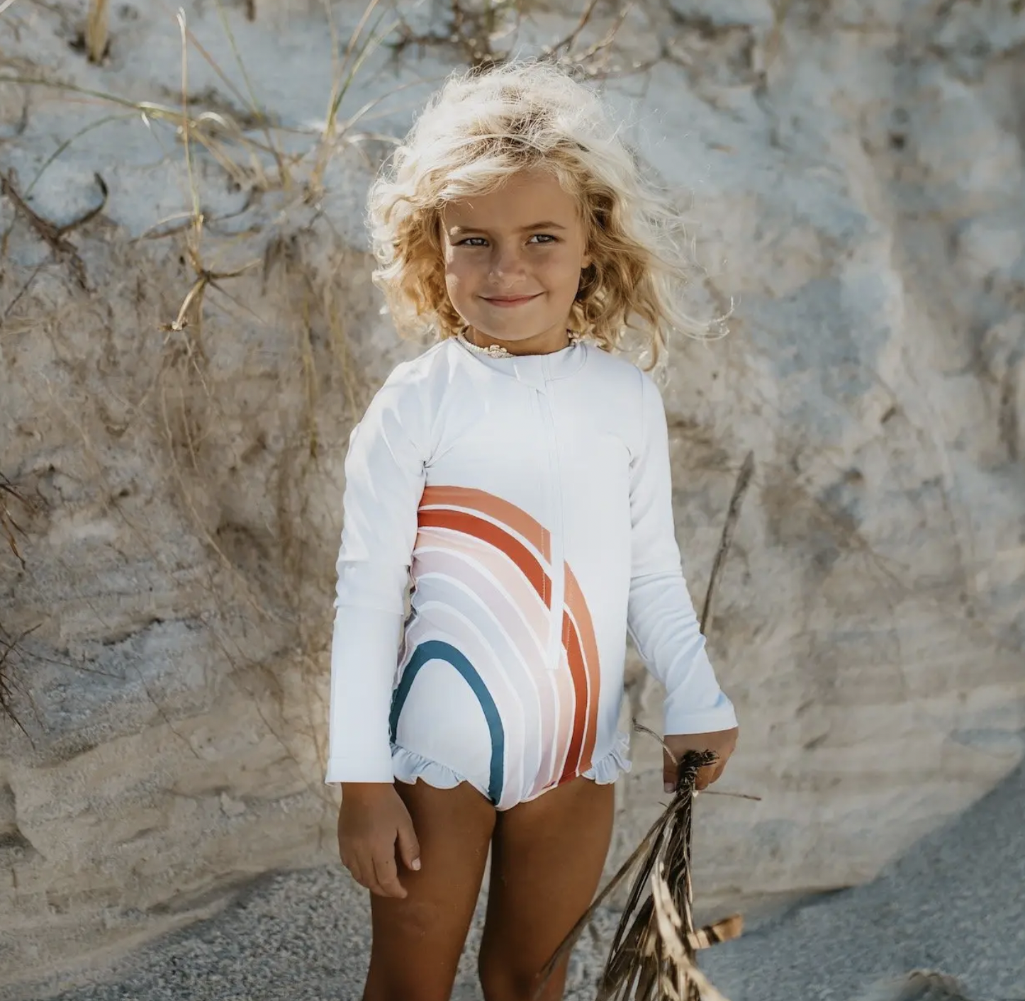 Girls Rash Guard Swim Suit - Teal Floral — 1000 Hours Outside